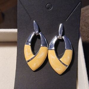 Elegant Silver Tone and Yellow Enamel Earrings
